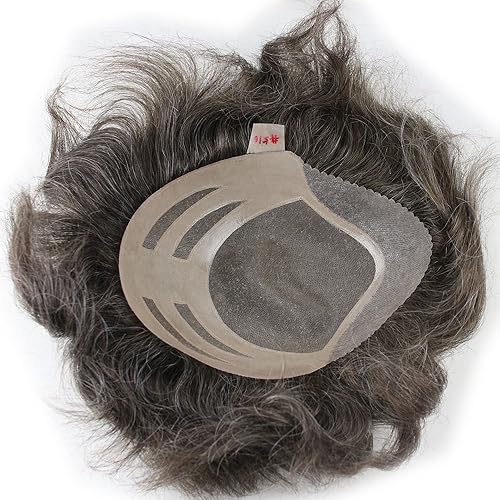 Miniatura 8 de Dreambeauty - Conjunto de cabello humano para hombre, 10 × 8 pulgadas, mezcla de color 10% gris HairThin piel postizo, sistema de reemplazo de