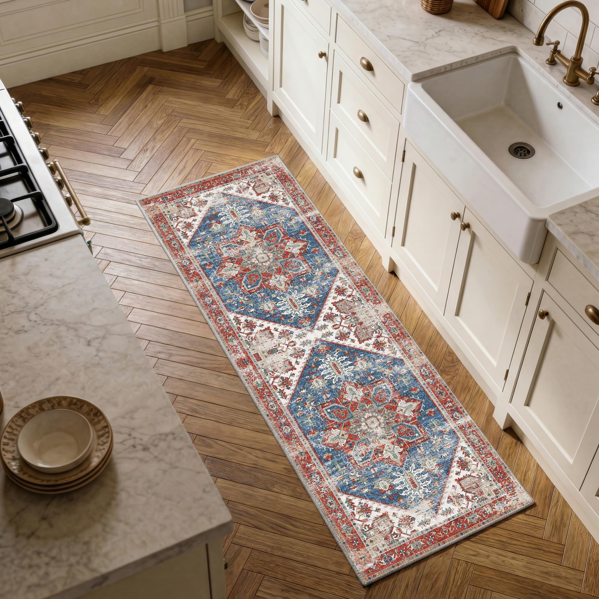 Decoranddecor Vintage Rugs For Hallway, 60x180cm – Non-Slip, Stain Resistant, Pet Friendly, Entryway, Kitchen, Easy Clean Durable Carpet – Mirela