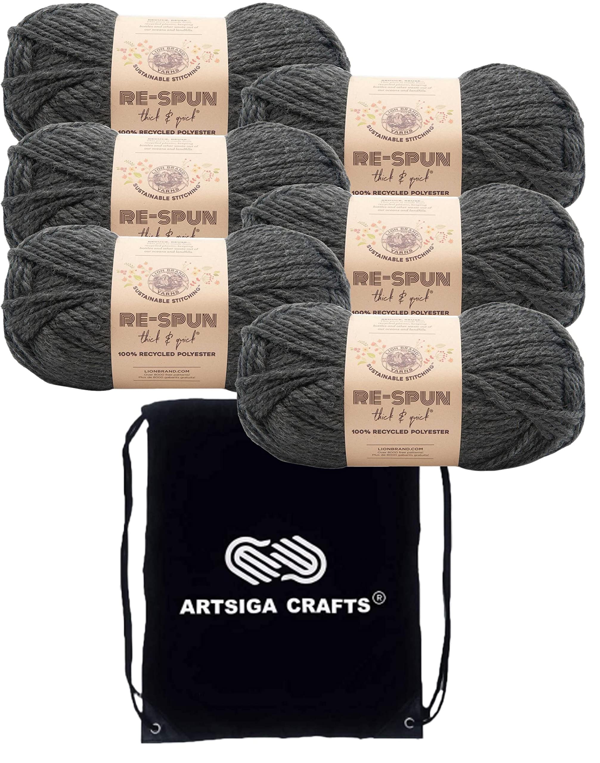 Fil polyester épais #6 Lion Brand Re Spun Thick & Quick Raven pour crochet et tricot