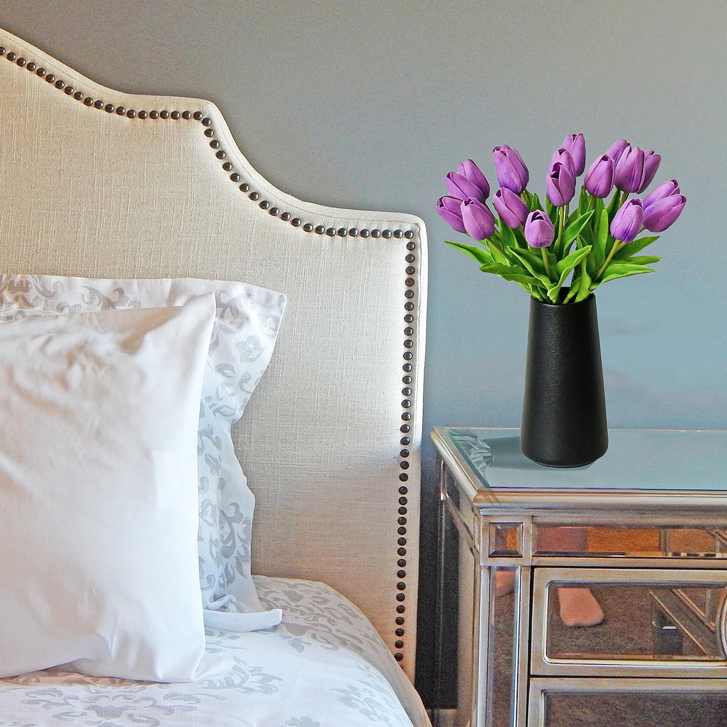 Mandy's Artificial Tulips 20 Stems Lilac PU Faux Flowers for Valentine's Day and Easter Decorations Wedding Home Decor 13.5 Inch - Image 4