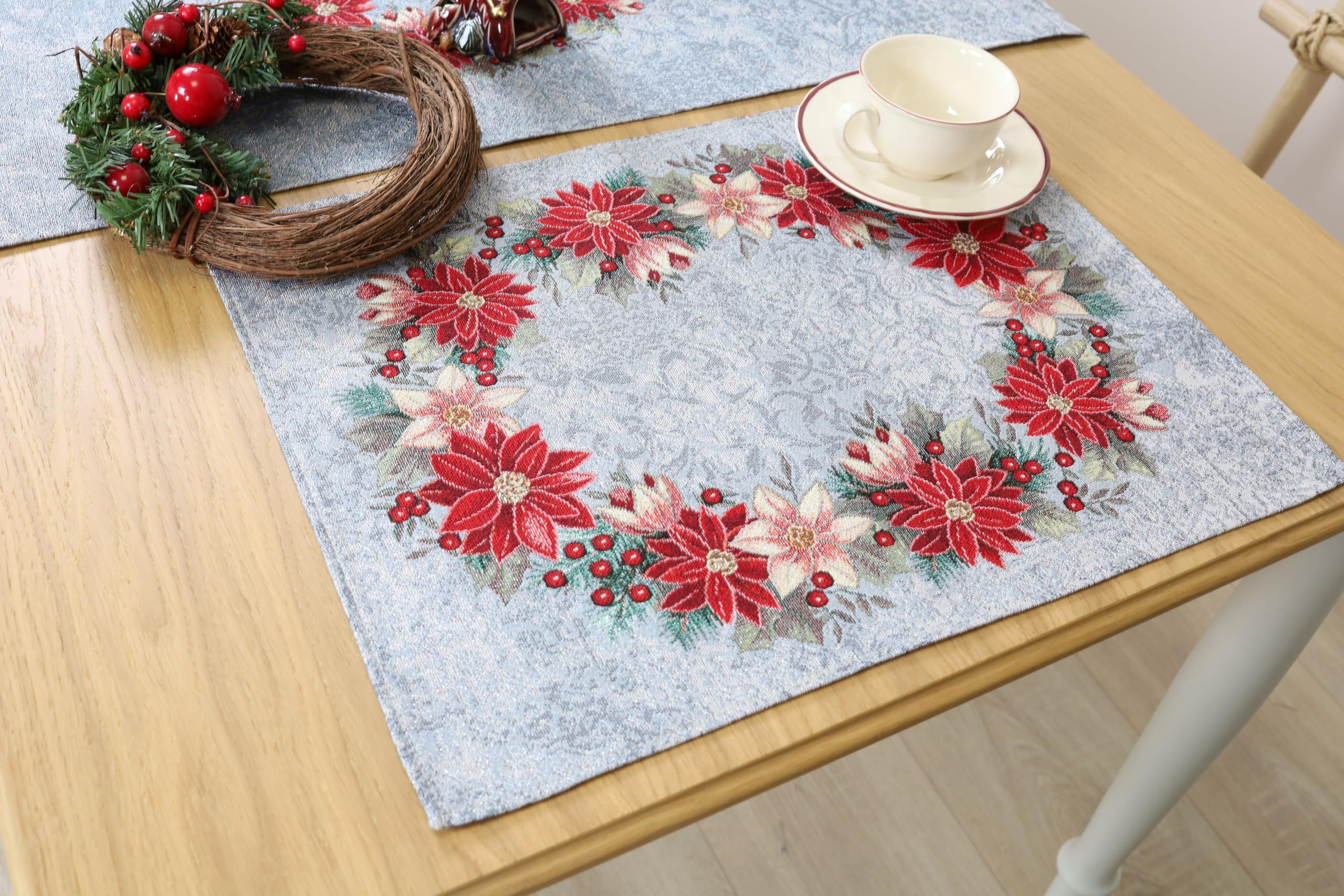 Sets de table Jacquard 100% Haut de Gamme à Motif Couronne de Poinsettia