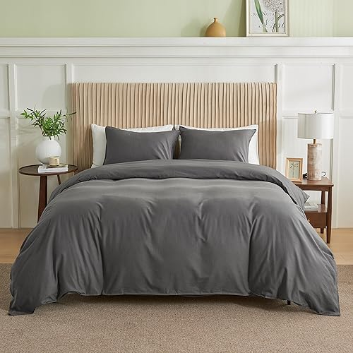 Miniatura 19 de BISELINA Juego de funda de edredón de lino francés, 2 piezas con cierre de cremallera oculto, mezcla de lino natural, mezcla de algodón