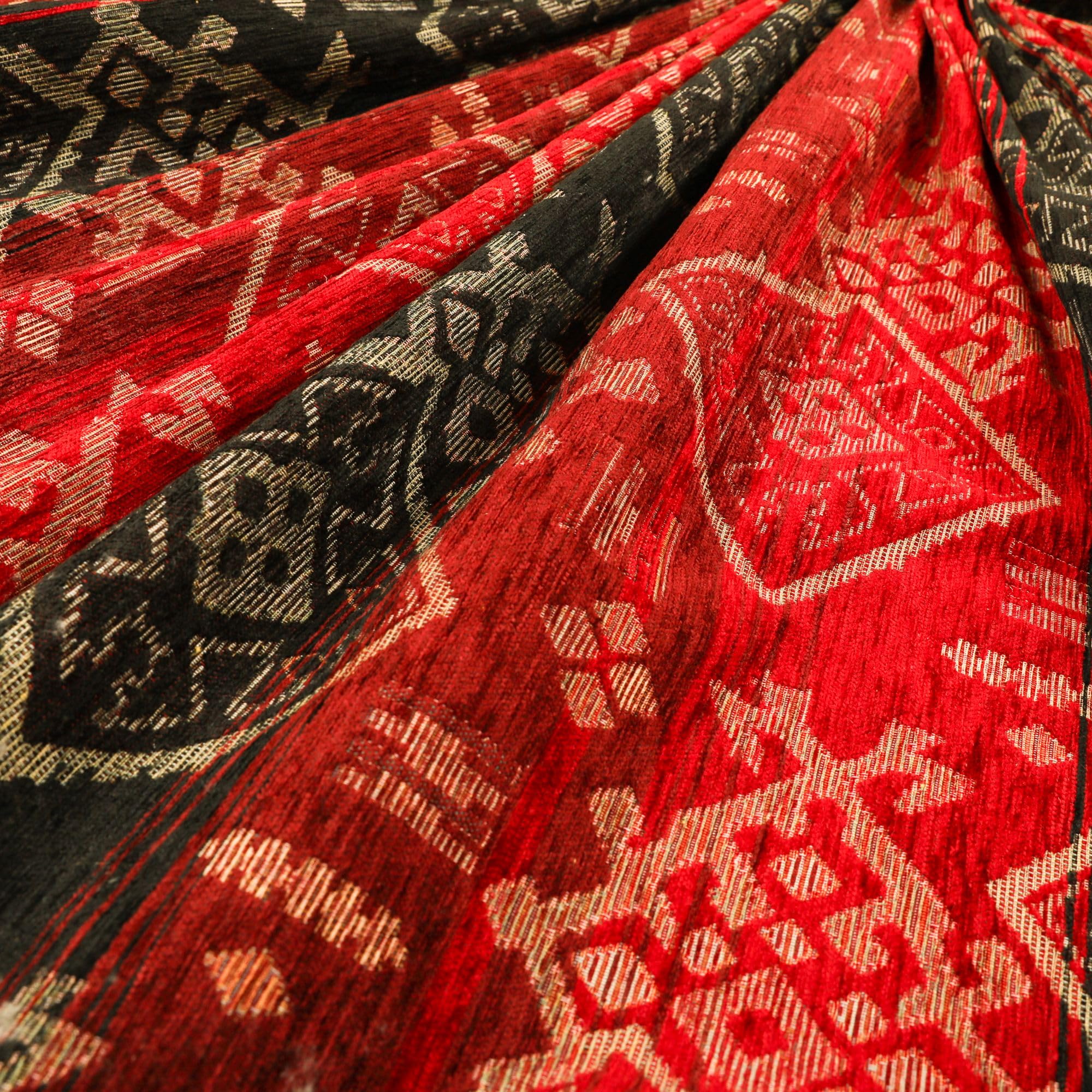 Redbrick Mill Fabrics Red Black Heavyweight Kilim Aztec Pattern Chenille Upholstery Curtain Fabrics (10Cm X 8Cm Sample)