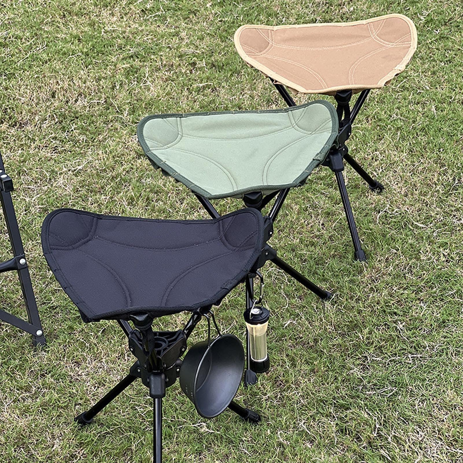 Tabouret de Camping Pliant, Siège Trépied Portable Léger Rotatif à 360 Degrés avec Sac de Transport, pour la Randonnée, la Pêche, Le Camping, Le Barbecue, Le Pique-Nique, Les (Green)