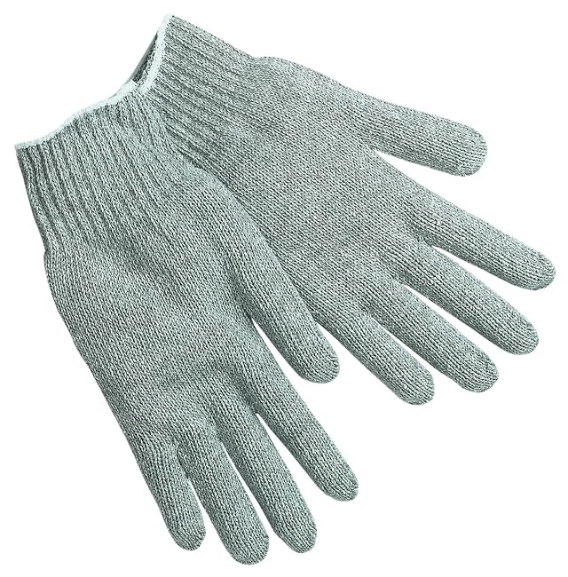 MCR Safety 9611LM Cotton Polyester String Knitted Multi-Purpose Gloves with White Hemmed Cuff Gray Large 1-Pair