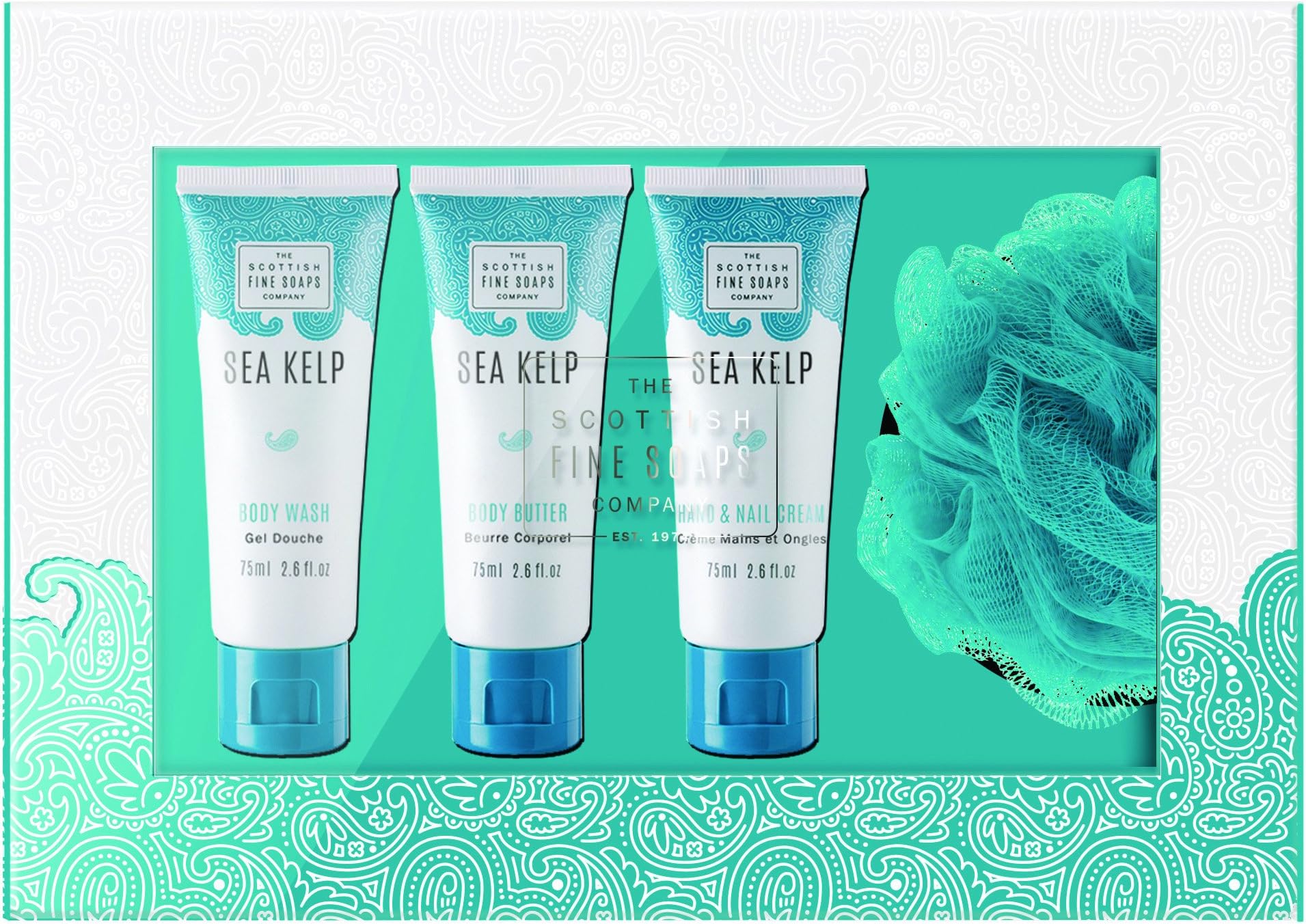 Scottish Fine Soaps Christmas Gift Box 3 x 75ml Tubes & Sponge - Sea Kelp