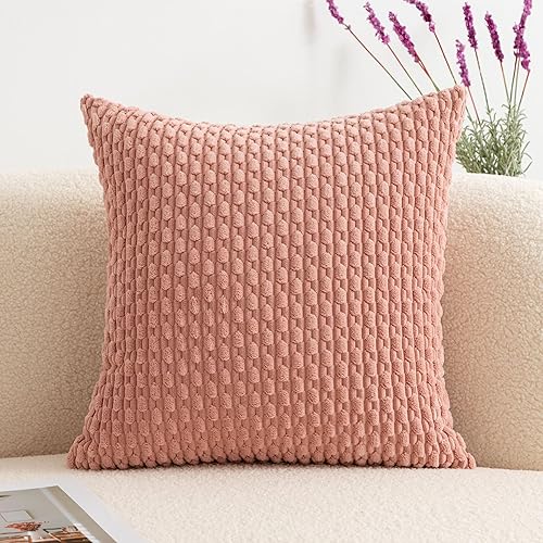 UGASA - Funda de almohada decorativa de pana suave de 18 x 18 pulgadas, estilo bohemio, a rayas, decoración moderna del hogar para sofá, sala de