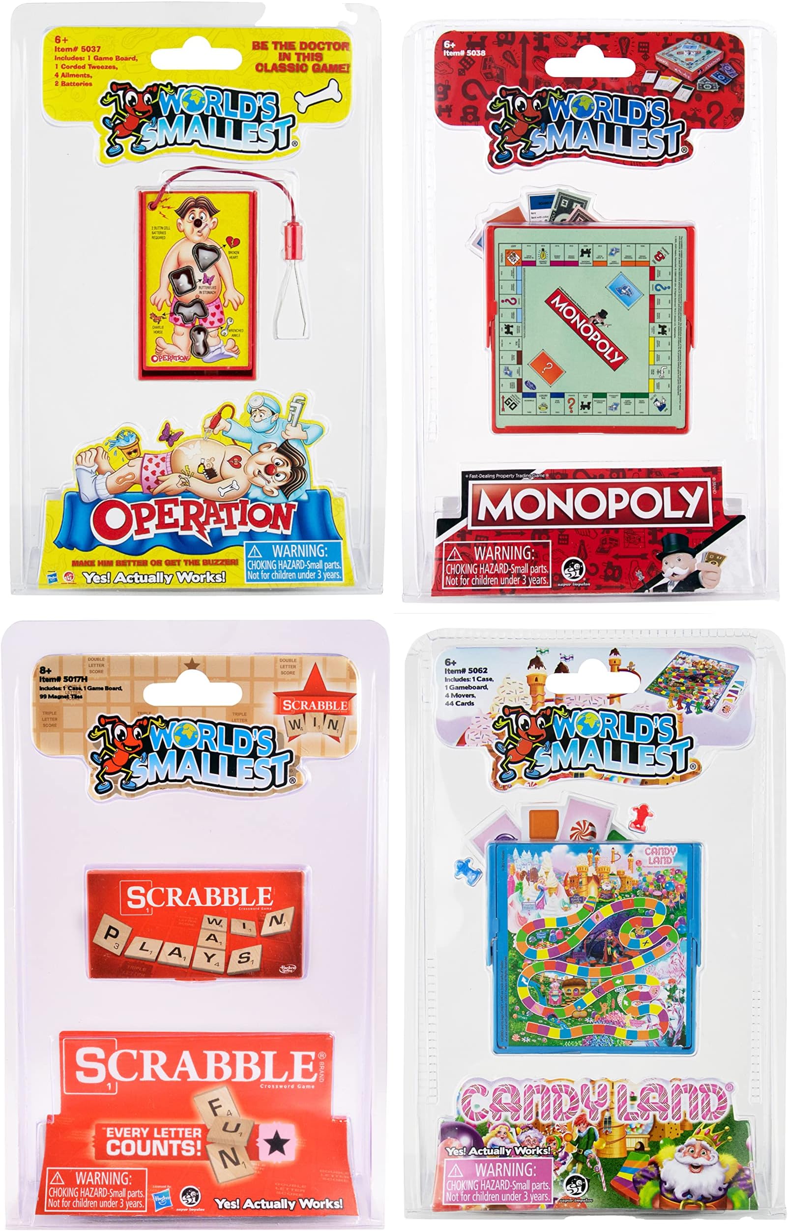 World's Smallest Board Games Set - Scrabble, Monopoly, Operation, Candy Land (4 Players, Ages 8+)