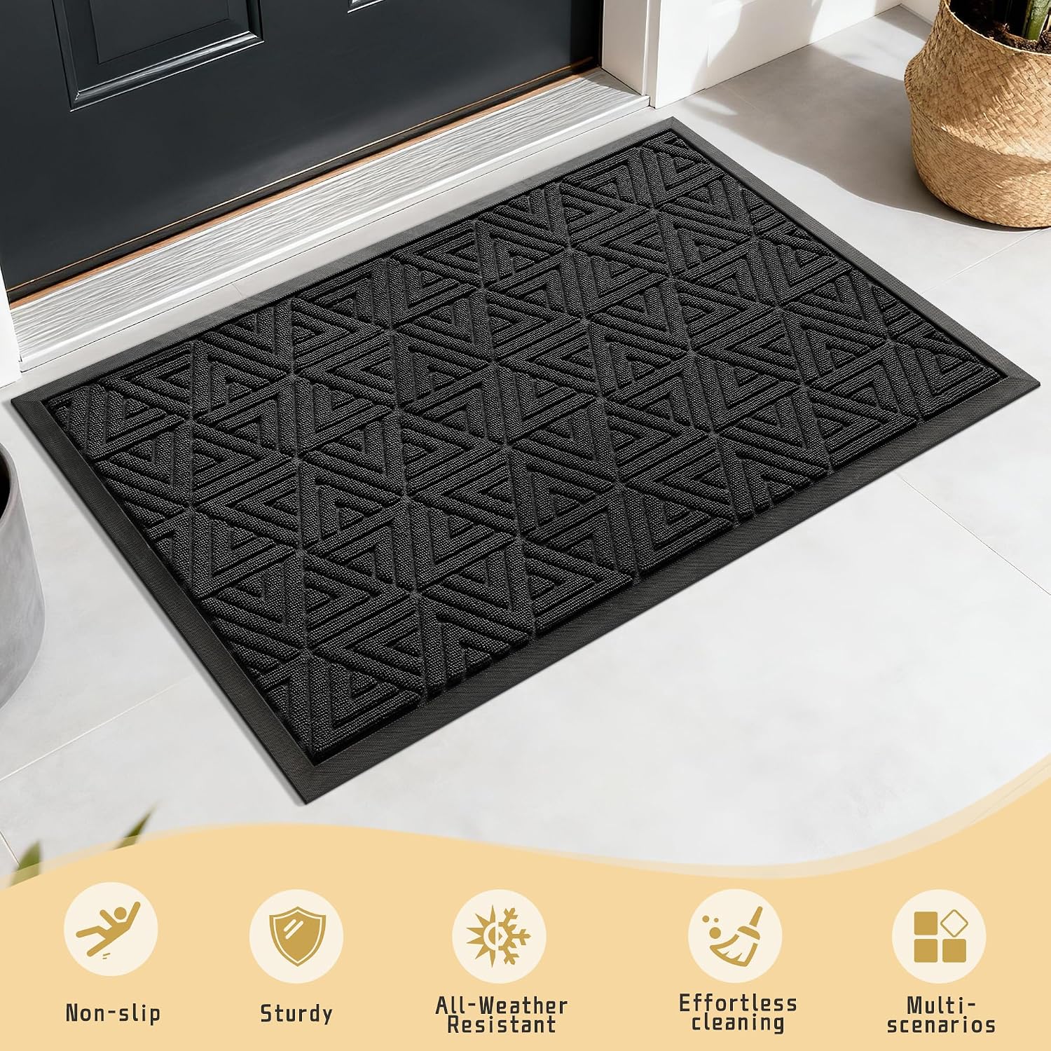Yimobra Large Door Mat 36x24, All-Weather Waterproof Non-Slip Welcome Matt Outdoor, Heavy Duty Non Slip Doormat for Entryway for Patio and Garage Indoor, Easy Clean, Black