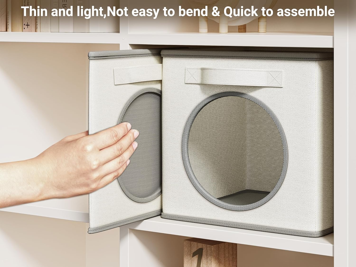 Vailando Ultra Thick Fabric Foldable Storage Bins with Mesh Window - 13 Inch Cube Storage Organizer for Clothes, Shelves, Offices, Toys & Misc, White & Ivory, 4 Pack