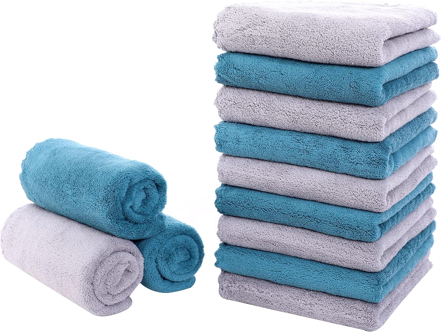 Spotted Play 12 Pack Kitchen Towels, No Water Mark - 0% Shed Lint, Super Soft and Absorbent Reusable Dish Towels, Tea Towels and Bar Towels(15 x 25 Inches, Ocean Aqua - Grey)