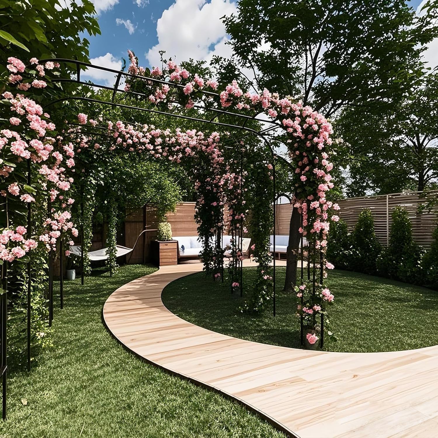 126" x15.8" x 94.5" Garden Arch Arbor Trellis, Trellis Arch for Climbing Plants Outdoor, Wide Sturdy Garden Arch Trellises for Lawn, Party, Ceremony Wedding Decoration, Black