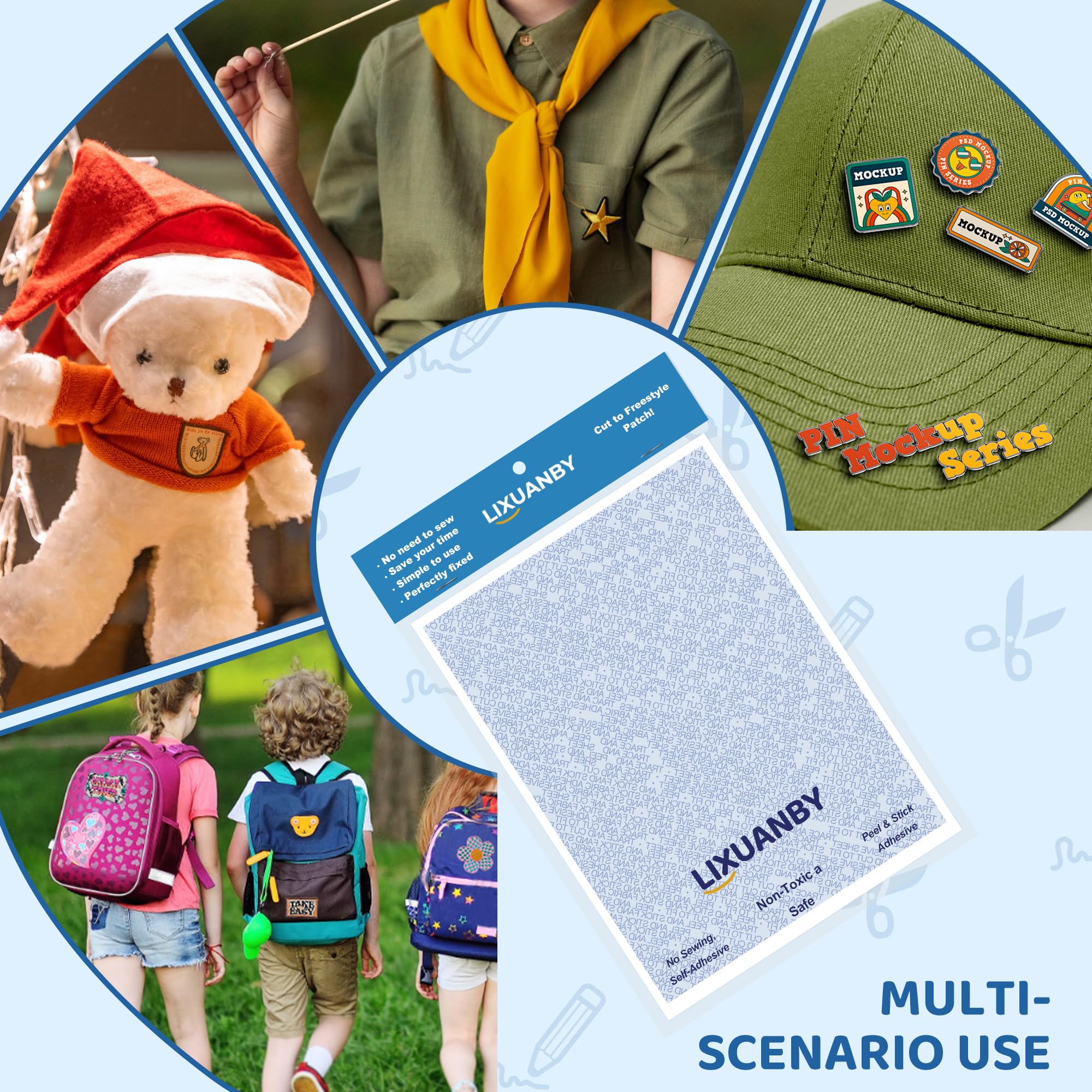 Magic Patch Adhesivo, parche mágico de doble cara, lavable, para guías de niñas y Boy Scouts, brownie, parches de ropa, tela, corte a medida, no requiere planchado ni costura