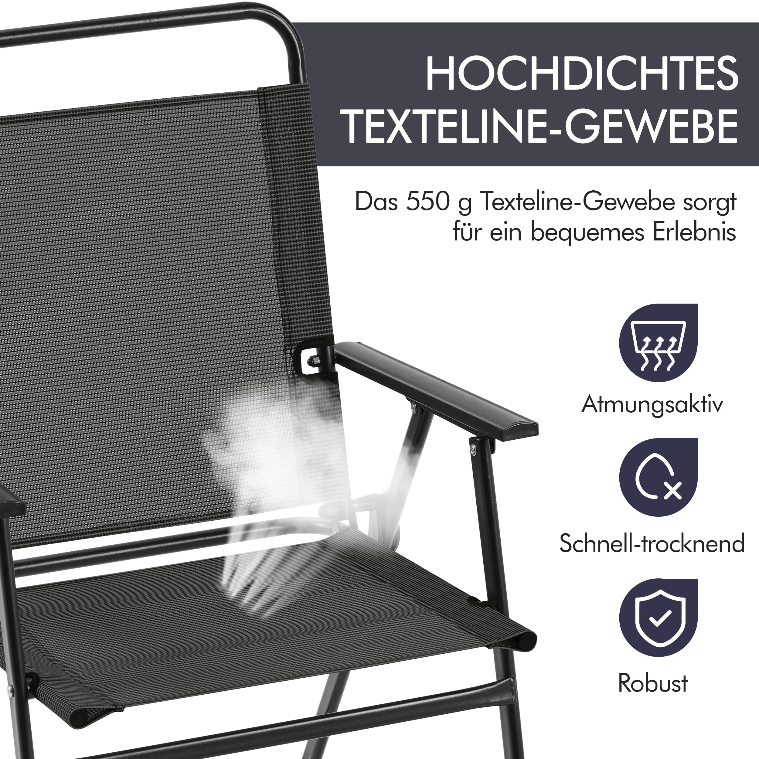 Yaheetech Set di 4 sedie pieghevoli da giardino, con schienale alto e braccioli, capacità di carico fino a 100 kg, colore: nero