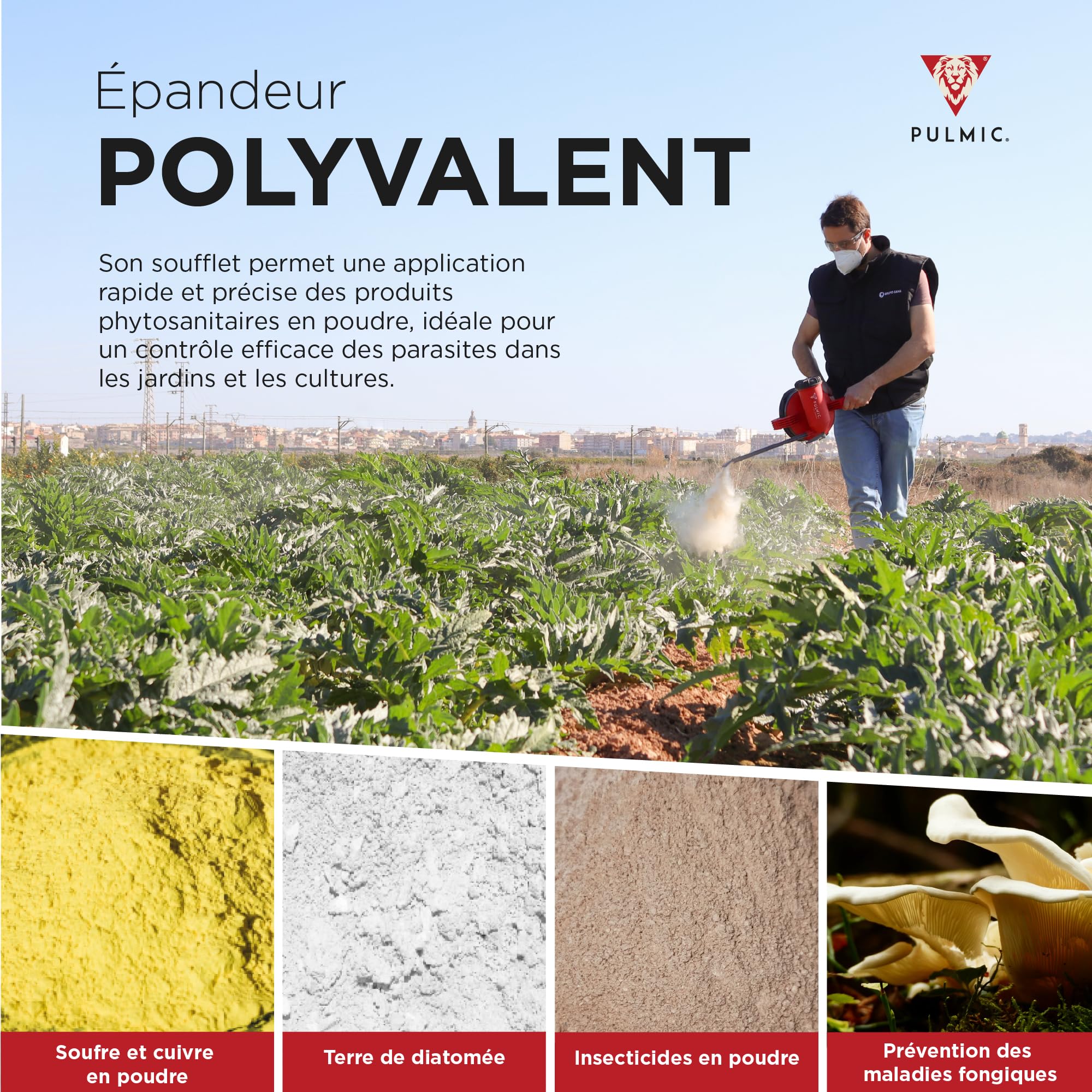 Pulvérisateur Poudre pour Soufre, Terre de Diatomées, Insecticides et Poudre Anti Insectes – Poudreuse avec Buse Diffuseur Orientable – Soufflet pour Fumigation avec Agitateur Interne Souffleur 1500 g