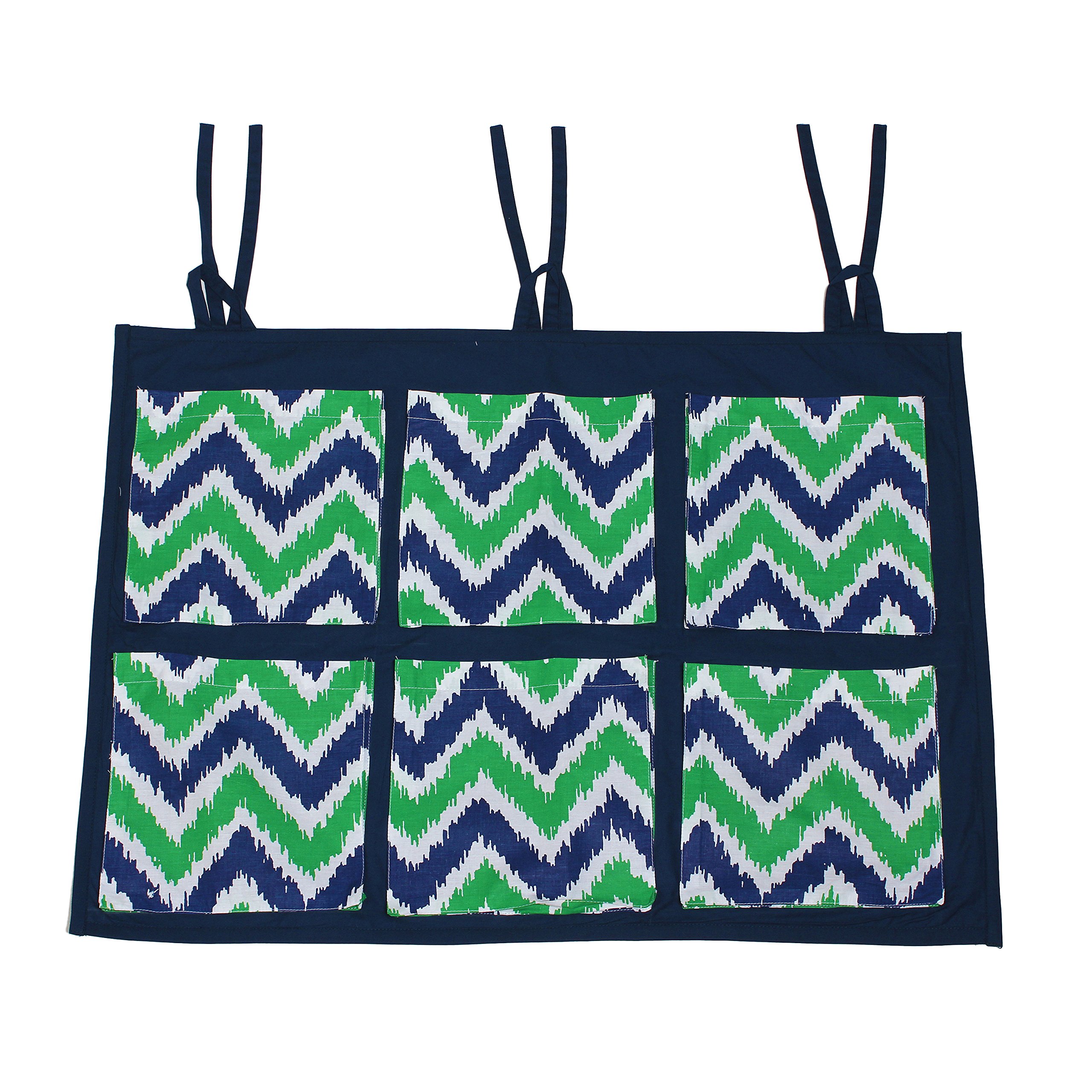 Bacati - Mix N Match Ikat Zigzag/Chevron Nursery Storage (Wall/Crib Storage Organizer, Navy/Green)