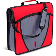Case-it The Mighty Zip Tab Zipper Binder - 3" O-Ring - 5 Color Tab Expanding File Folder - Multiple Pockets - 600 Sheets Capacity - Includes Shoulder Strap - Fire Truck Red D-146