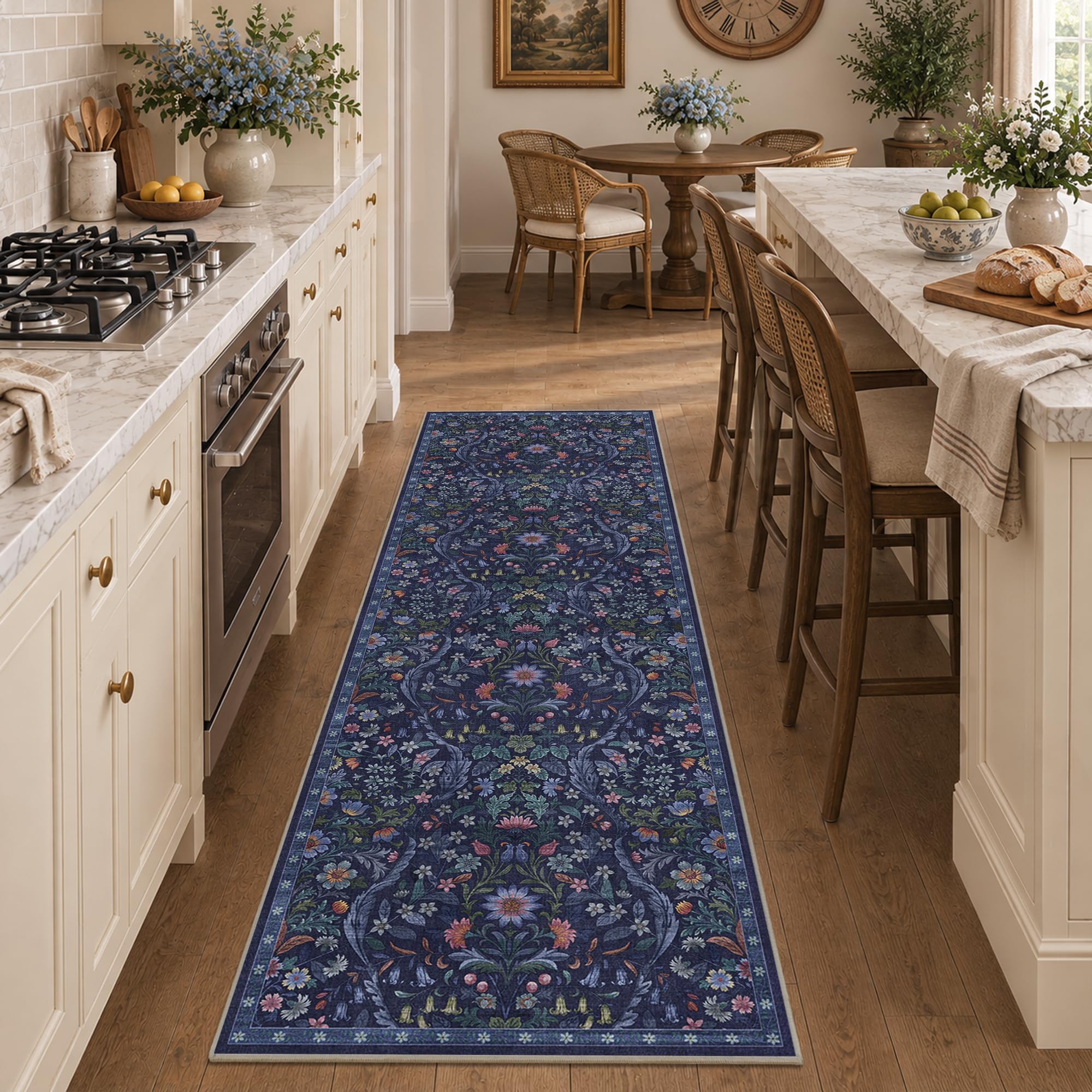 2’6″x 8’ Floral Runner Rug Non-Slip Washable Hallway Runner Rug