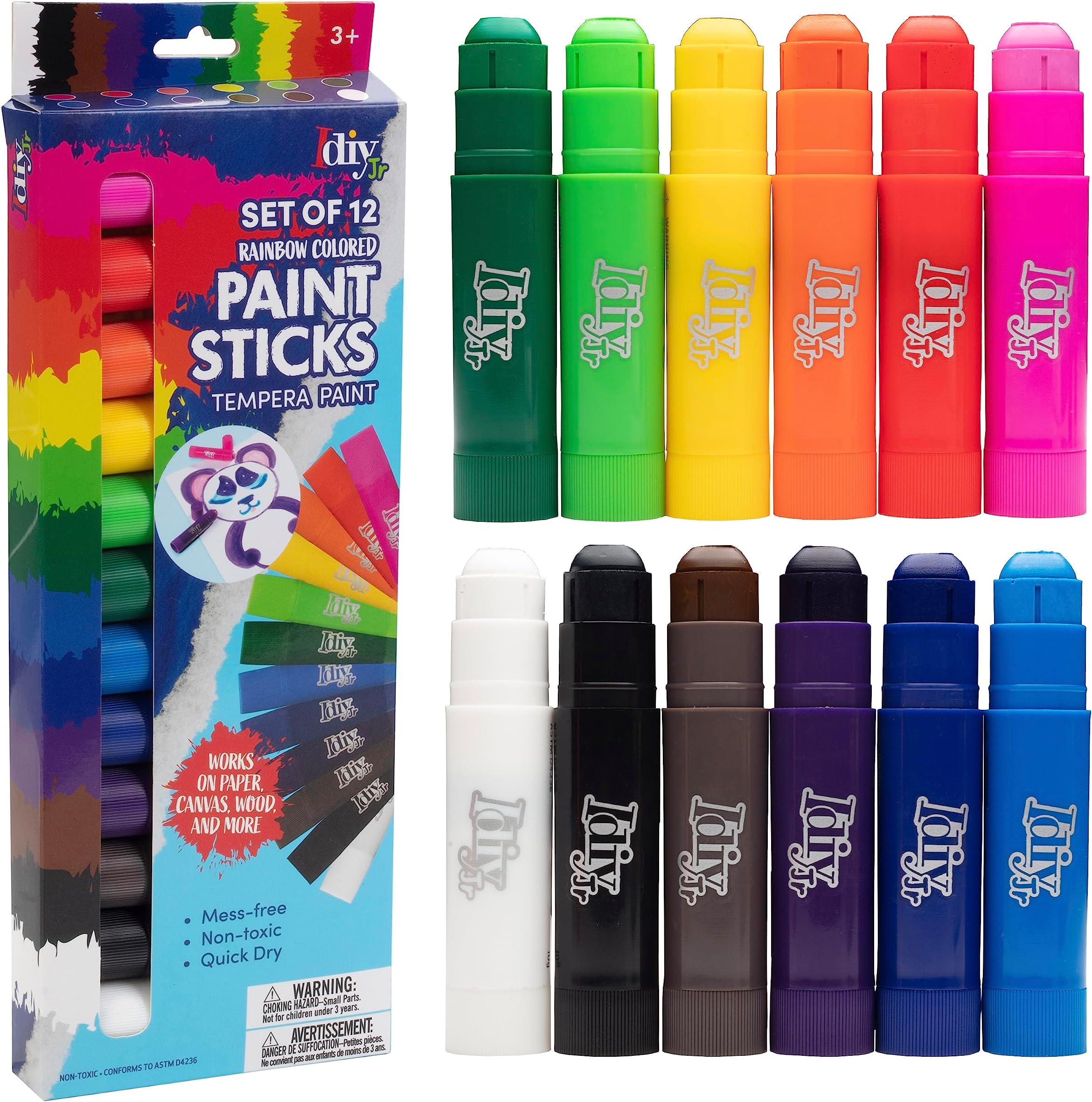 Tempera Paint Sticks (12 pack Vibrant Colors)-For All Classroom School Supplies Arts & Crafts Projects, Draw & Paint on Wood, Paper, Ceramic, Canvas! Quick Dry, Non-Toxic, Mess Free