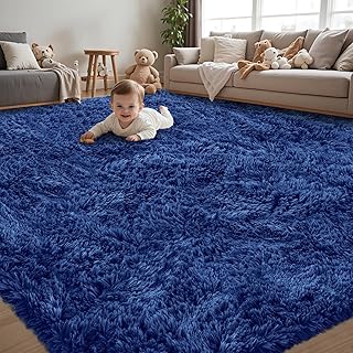 8x10 Area Rug for Living Room:Ultra Soft Fluffy Shag Navy Blue Rugs,Large Fuzzy Plush Indoor Non Slip Carpet Washable Rug for Bedroom Kids Nursery Office Dorm Modern Decor(Navy Blue 8'x10')