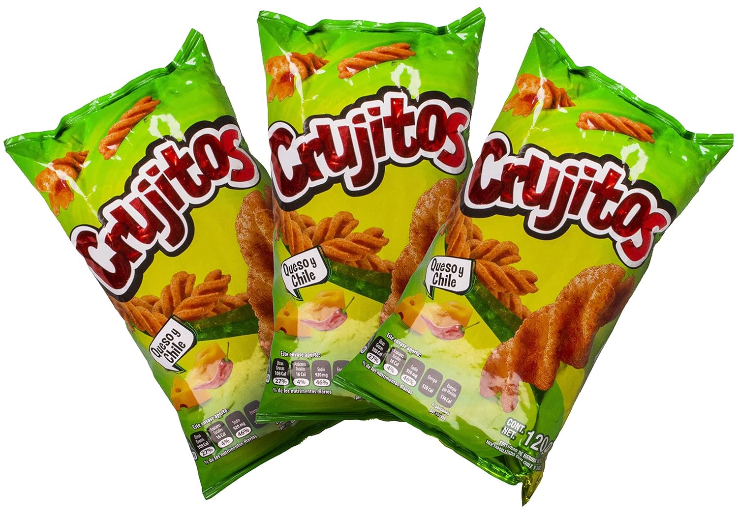 Authentic Mexican Chips Large Bag Fresh Mexican Snacks-Cheetos Bolita, Torciditos, Colmillos, Flaming Hot, Crujitos, Churrumais, Ruffles, Rancheritos, Doritos 3-Pack (Crujitos Queso y Chile)
