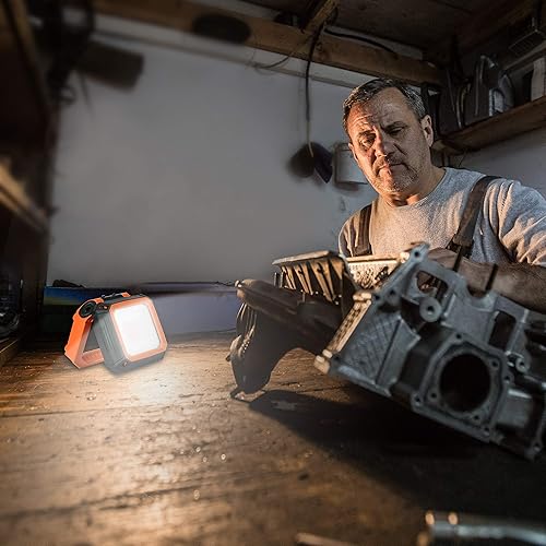 Miniatura 4 de Paquete de 2 luces de trabajo magnéticas portátiles LED con soporte, recargable, iluminación regulable de 900 lúmenes, base giratoria de 190,