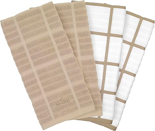All-Clad Juego de 4 toallas de cocina sólidas y coordinadas, altamente absorbentes, capuchino