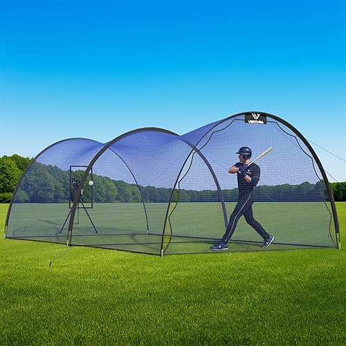 Baseball Batting Cage Net – Portable Batting Cages for Backyard Baseball & Softball, Pop Up Design with Detachable Door, Pitching Machine Hole & Carry Bag