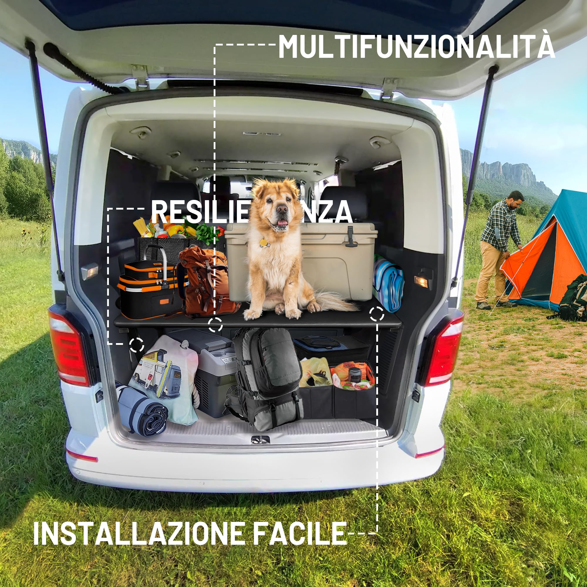 CHROMEMASTER | Compatibile con VW T6 2015-2019 Multivan | Letto Pieghevole per Auto, Prolunga del Letto Multiflexboard per Camper, Letto da Campeggio, Scaffale, Tavolo | Accessorio per Il Camper