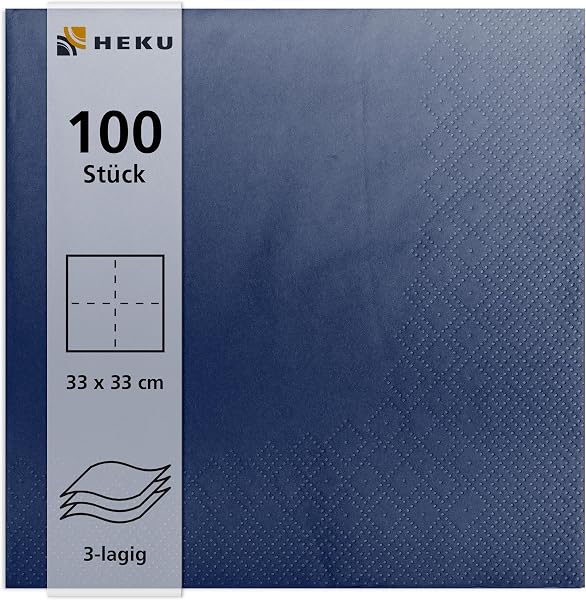 HEKU 30241-18 : Lot de 100 serviettes en papier monochromes triple épaisseur, 33 x 33 cm, bleu foncé - 2