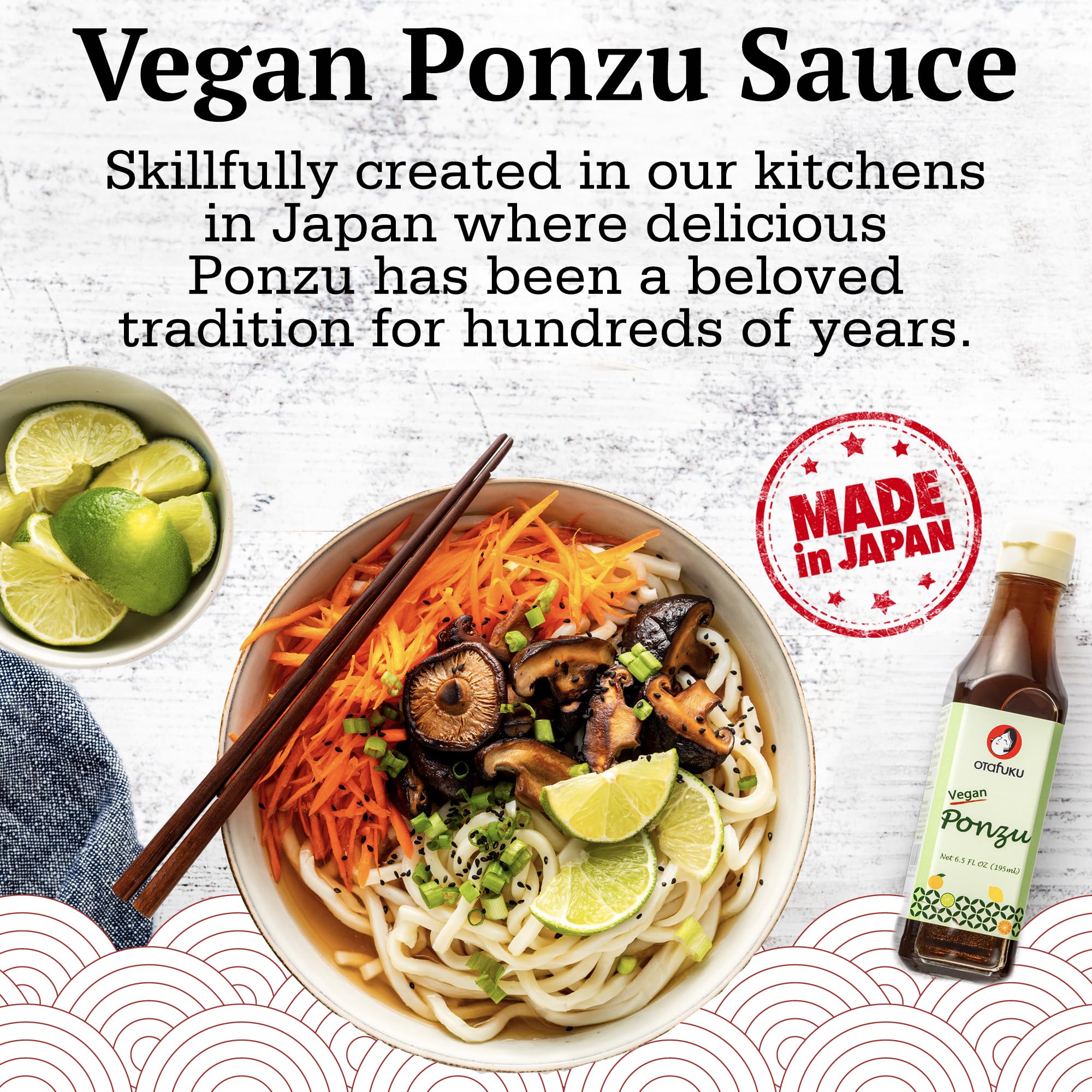 Salsa de condimento Otafuku Ponzu, salsa de soja refinada con jugo de cítricos, ideal para sazonar y mojar, vegana, sin gluten (1 x 195 ml)