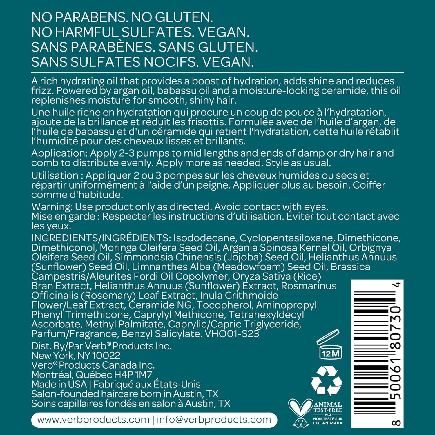 VERB Hydrate Oil - Add Moisture -Increases Shine - Smooth Frizz - Heat Protection for Dry + Frizzy Hair - Amber + Warm Jasmine Scent - Image 10