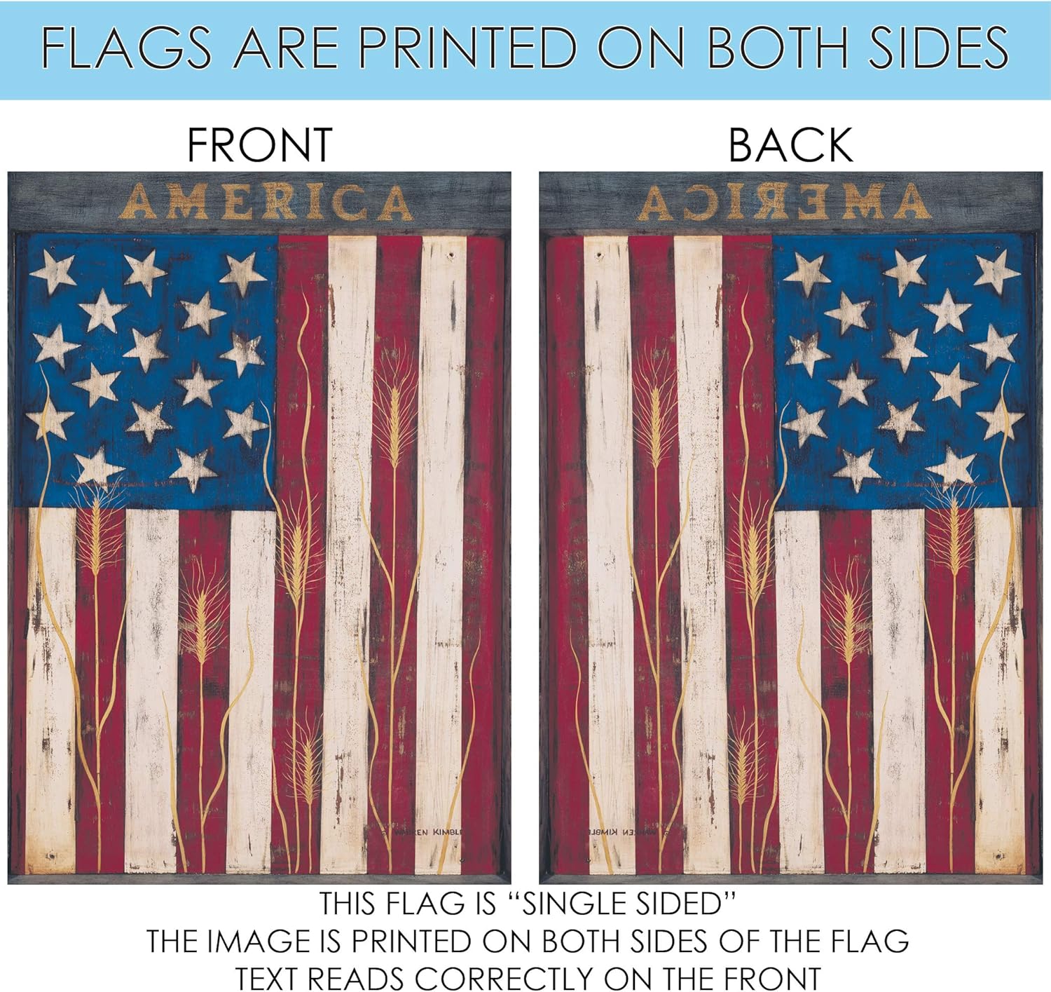 Toland Home Garden America 28 x 40 Inch Decorative Rustic Patriotic Red White Blue Star Stripe Wheat House Flag