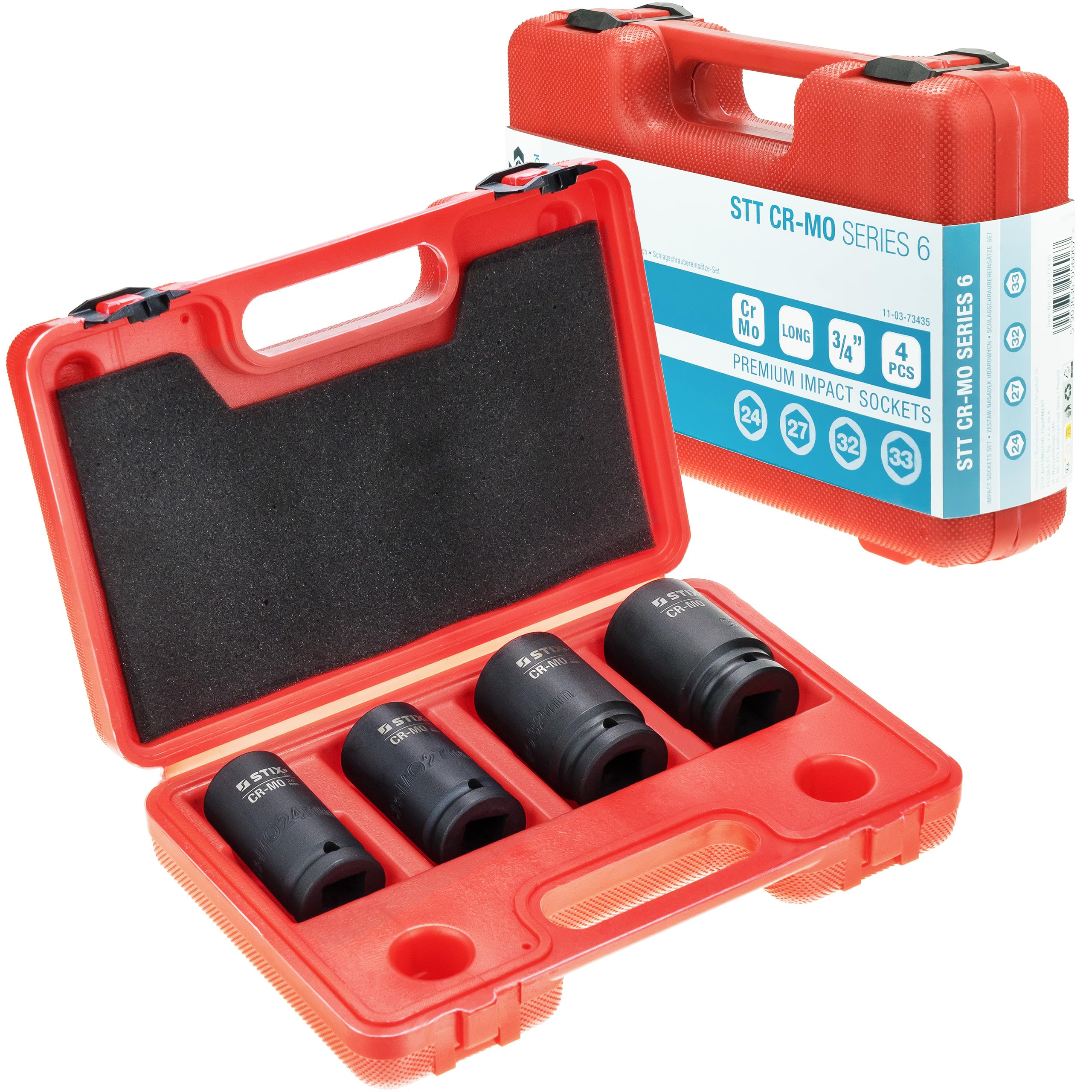 Avvitatore ad aria compressa 3/4" 2200 Nm + 4 bussole a percussione – Set professionale per camion e officina, meccanismo a doppio martello, dadi CR-MO