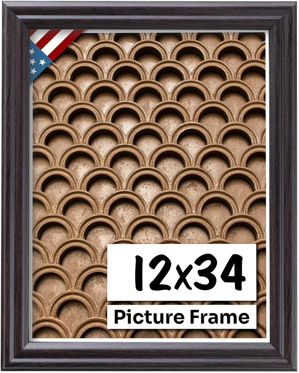 Coffee Brown 12x34 Picture Frame .75" Inch Wide - Dark Brown Wall Decor Handmade Solid Wood Frames with Preinstalled Hangers and UV Blocking Plexiglass 34x12 Frame