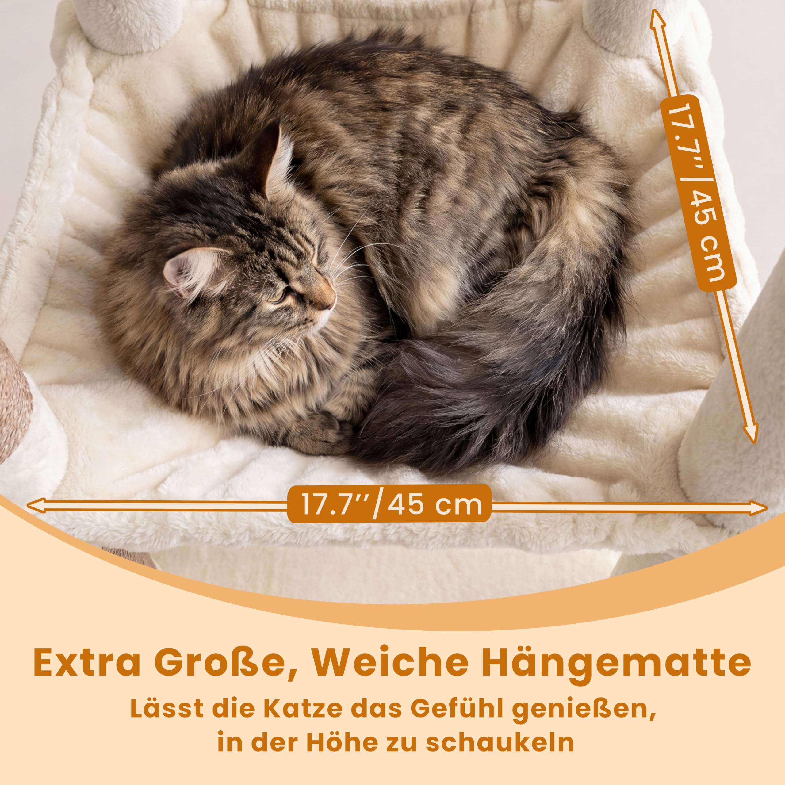 Heybly kratzbaum 142 cm mit Leichtem Aufstieg, 2 Ruheplattformen, Katzenhöhle, Hängematte und Korb, Natursisal-Kratzstämme, ideal für Wohnungskatzen, Beige HCT028MJ