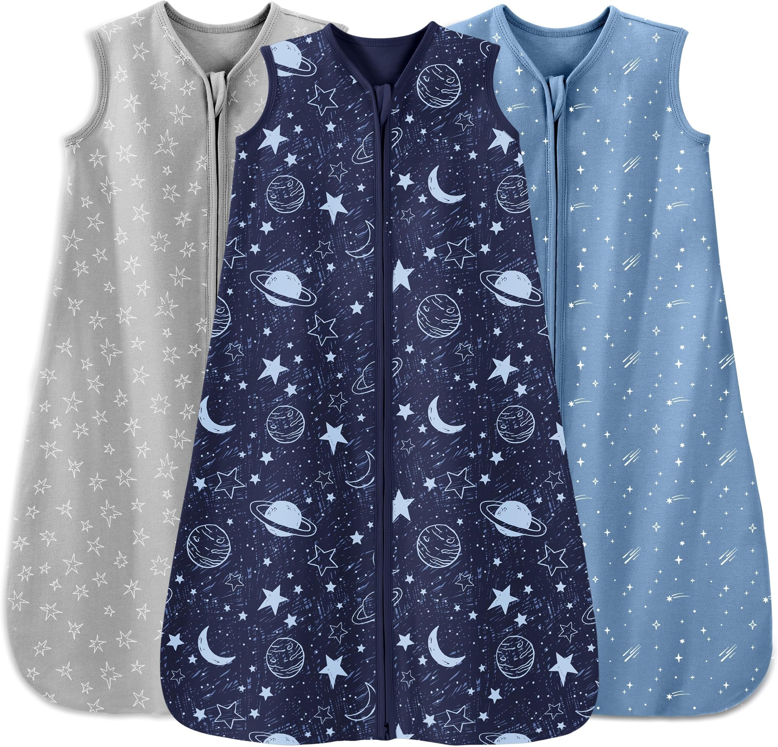 Baby Sleep Sack 0-6 Months 3 Pack 100% Cotton Lightweight 0.5 TOG Wearable Blanket Baby Sleep Bag with 2-Way Zipper for Newborn Infant Blue