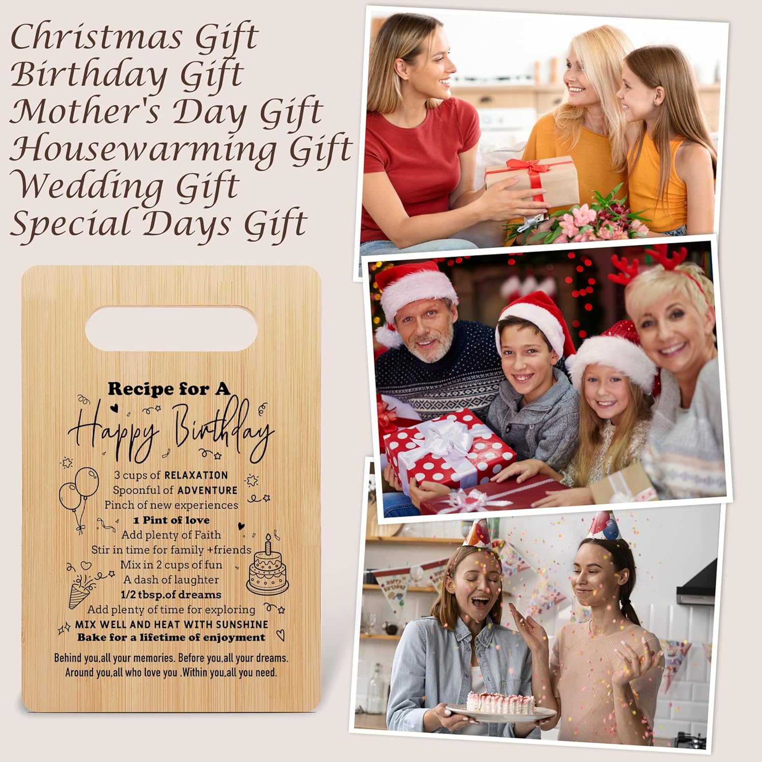 Birthday Gifts for Women Men, Recipe for a Special Happy Birthday Bamboo Cutting Board, Anniversary Christmas Birthday Gifts for Family Friend, Birthday Party Decorations Favors -15 - Image 4