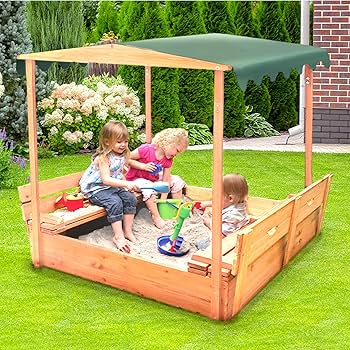4ϏᎥᑯട☺︎m੨m੨♡⸝⸝⸝⸝ Amazon.com: Badger Basket Cedar Sandbox for Kids with Canopy