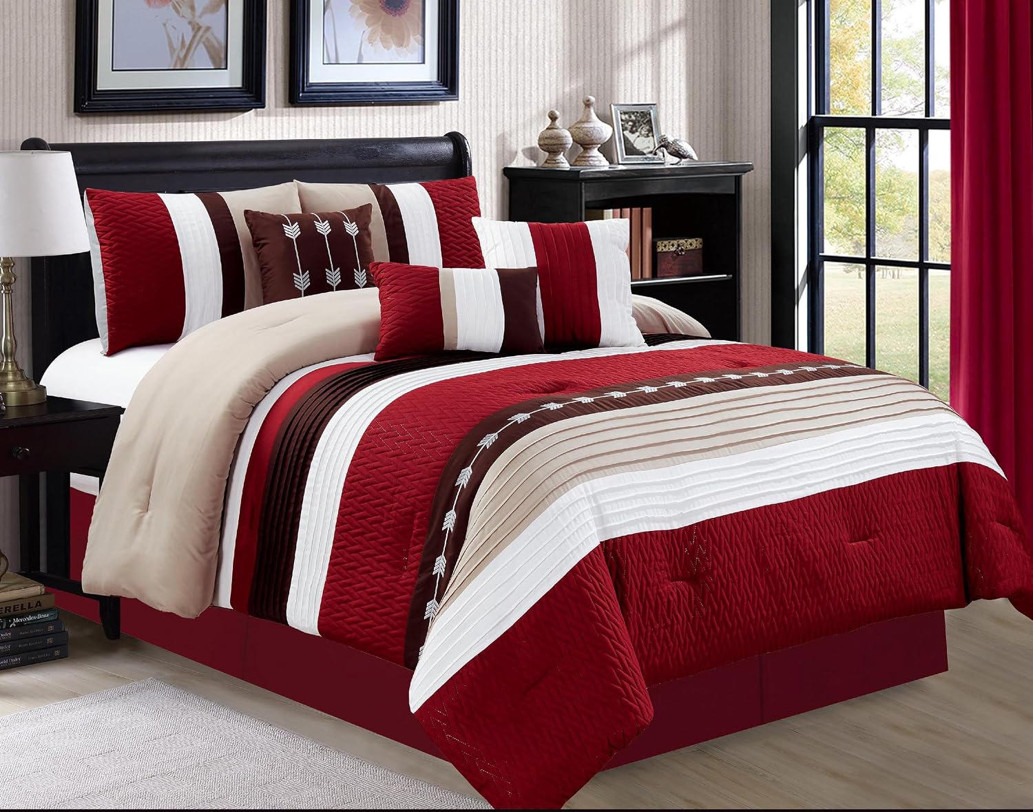 Luxury 7 Piece Bed in Bag Comforter Set - Oversized (Cal King, Burgundy)
