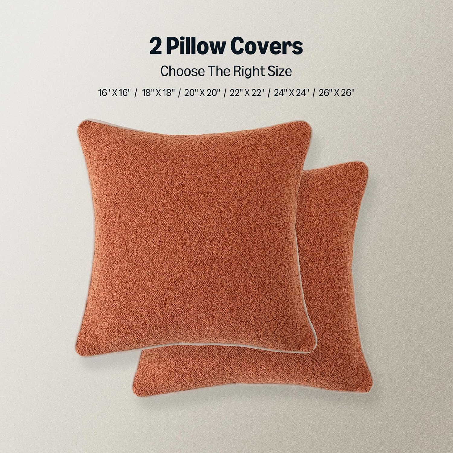 Amazon Basics Boucle Throw Pillow Covers for Couch, Living Room, Home Decor with Hidden Zipper, Brown, 20×20in, Pack of 2 - Image 6