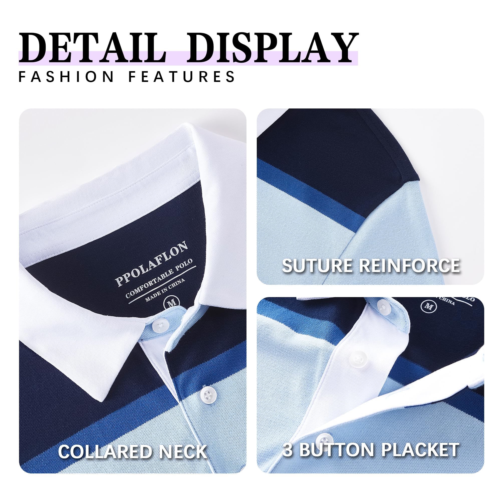 Herren-Polo-Shirt, langärmelig, gestreift, trockene Passform, lässiger Kragen, Piqué-Golf-Poloshirts für Herren