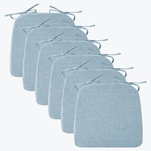 Miniatura 25 de Cojines para sillas de comedor, cojines de asiento de 2 pulgadas de grosor para sillas de cocina, cojines en forma de D con funda lavable, lazos