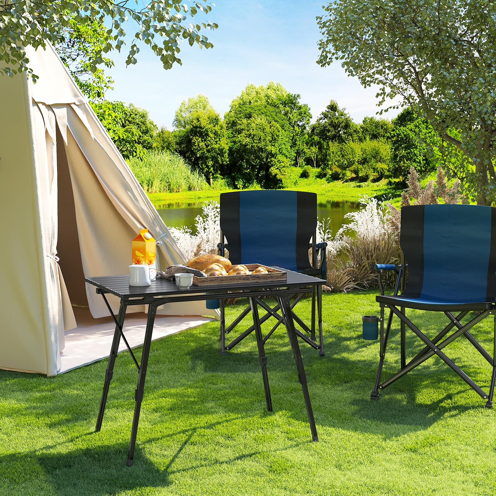 WOLTU Mesa de Camping Plegable Mesa de Aluminio de Jardín, de Trabajo, de Balcón, con Bolsa, Altura Ajustable, 90x52X (45-69) cm, Negro