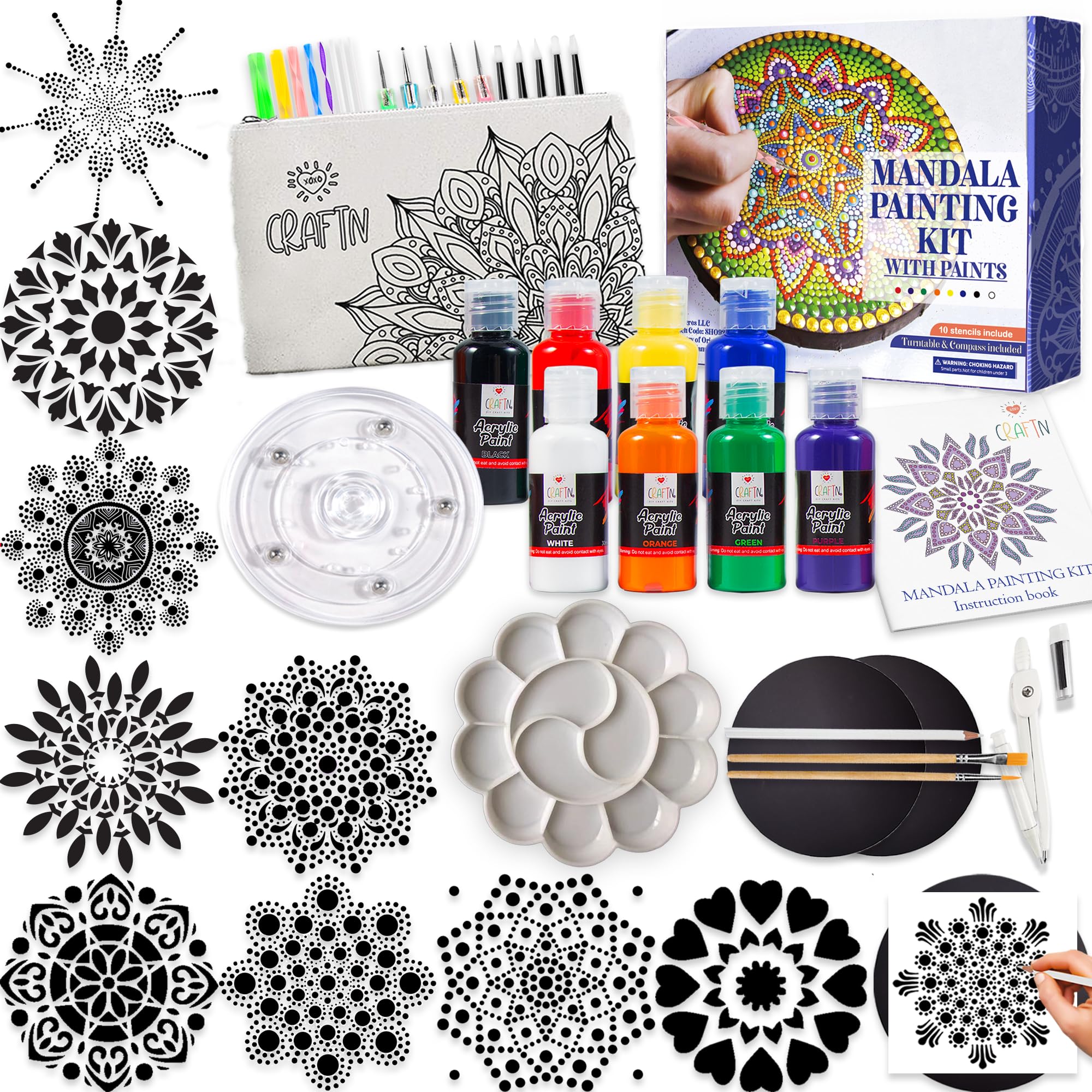 曼陀羅アート Amazon.com: Complete Beginner's Mandala Painting 46 Piece Kit with