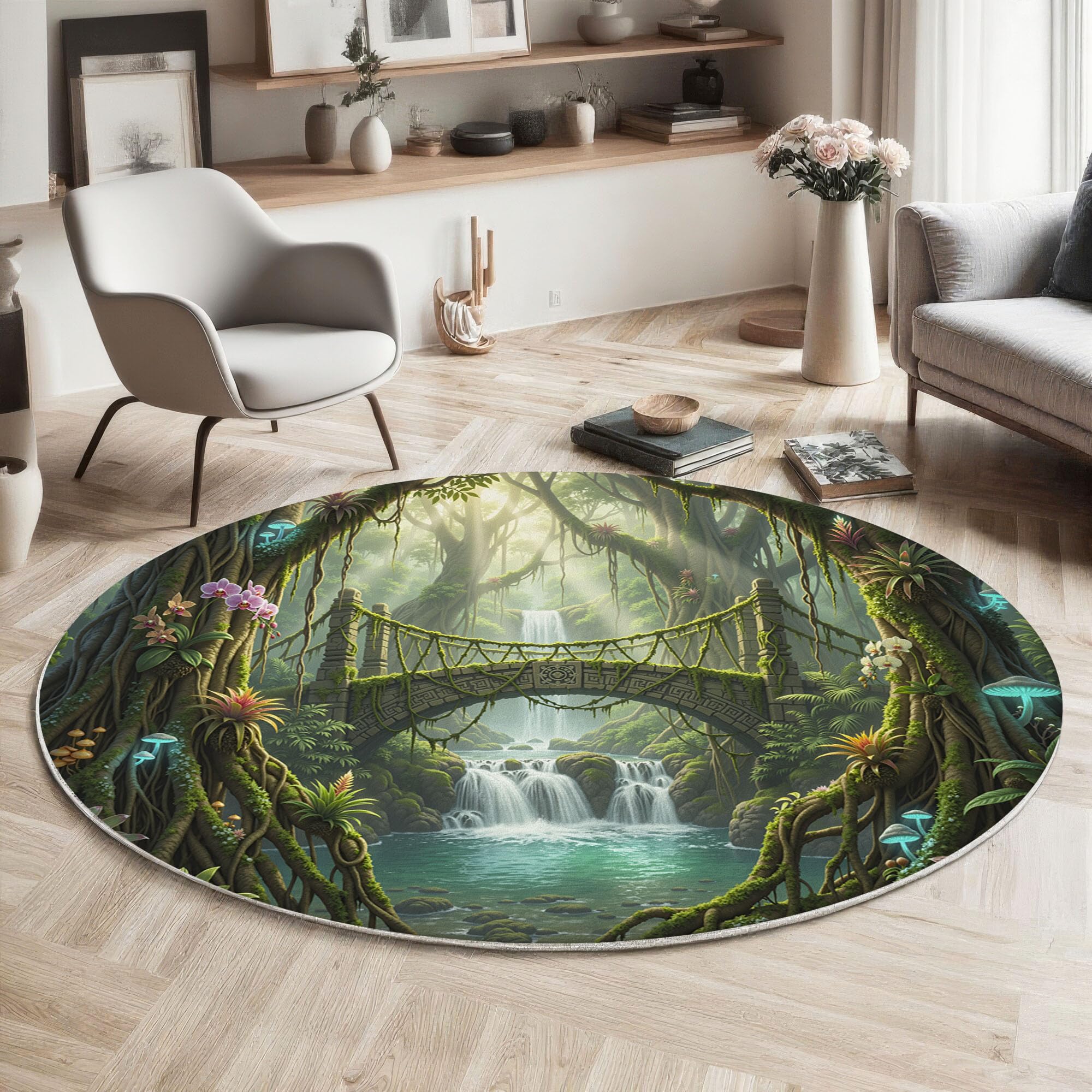 Tapis cascade champignons lumineux rond pour sécuriser la chambre