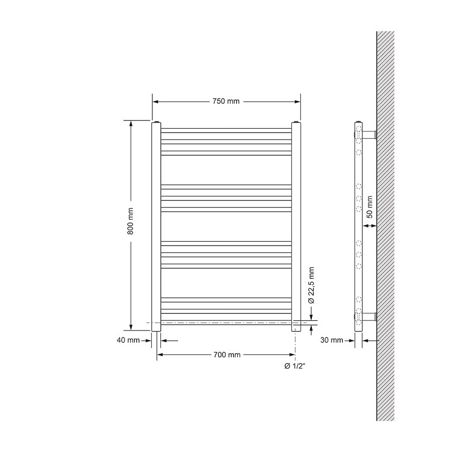 LuxeBath Radiatore da Bagno Iron EM 500x1000 mm Bianco Termoarredo Piatto in Acciaio con Connessione Laterale, Scaldasalviette Moderno, Calorifero Verticale per Riscaldamento Domestico