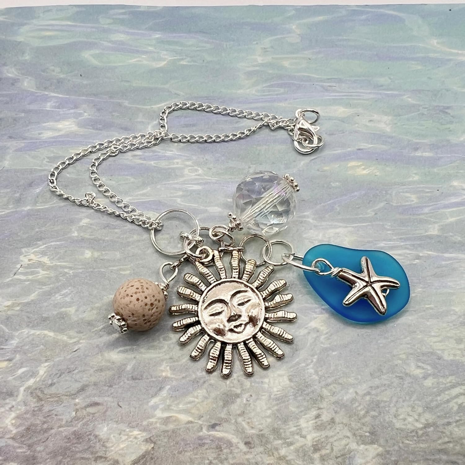 Rear View Mirror Crystal Sun Catcher for Car - Sea Glass, Sun & Starfish Charm - Valentines Day Gifts for Women - Image 4