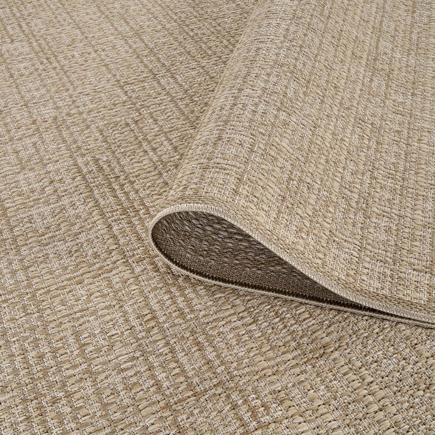 carpet city Outdoor-Teppich Wetterfest Braun 160 cm Rund - Meliert, Bordüre, Sisal-Optik, Flachgewebe, Robust, UV-beständig & Witterungsbeständig - für Außenbereich, Balkon, Terrasse, Flur