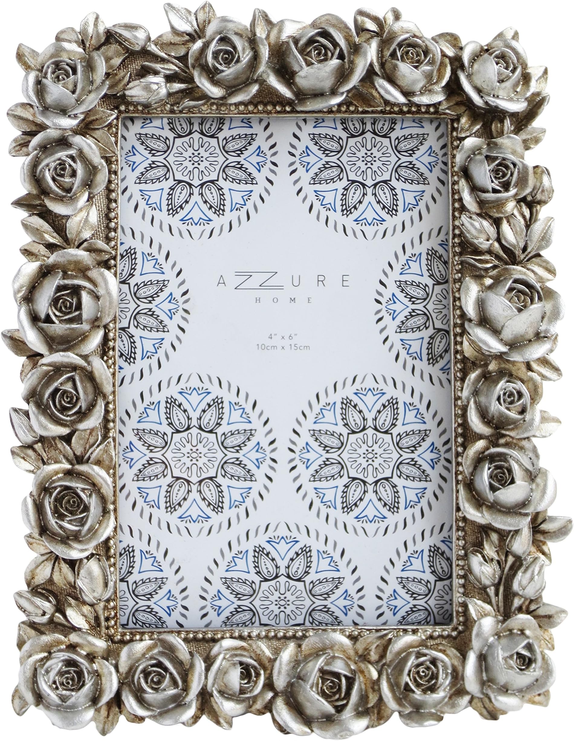 Rose Resin Decorative Picture Frame for Table Top or Wedding Table Décor, Rustic Silver